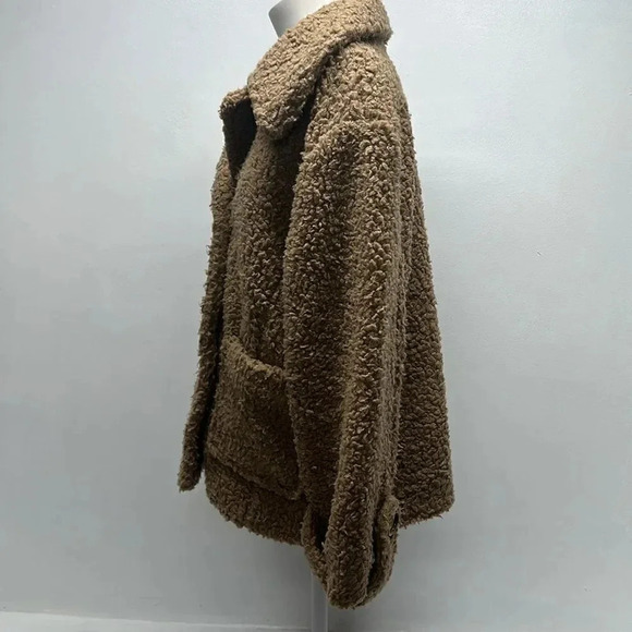 Free People Peacoat Teddy Sherpa Coat So Soft Cozy Button Light Brown Tan Medium - Picture 9 of 13